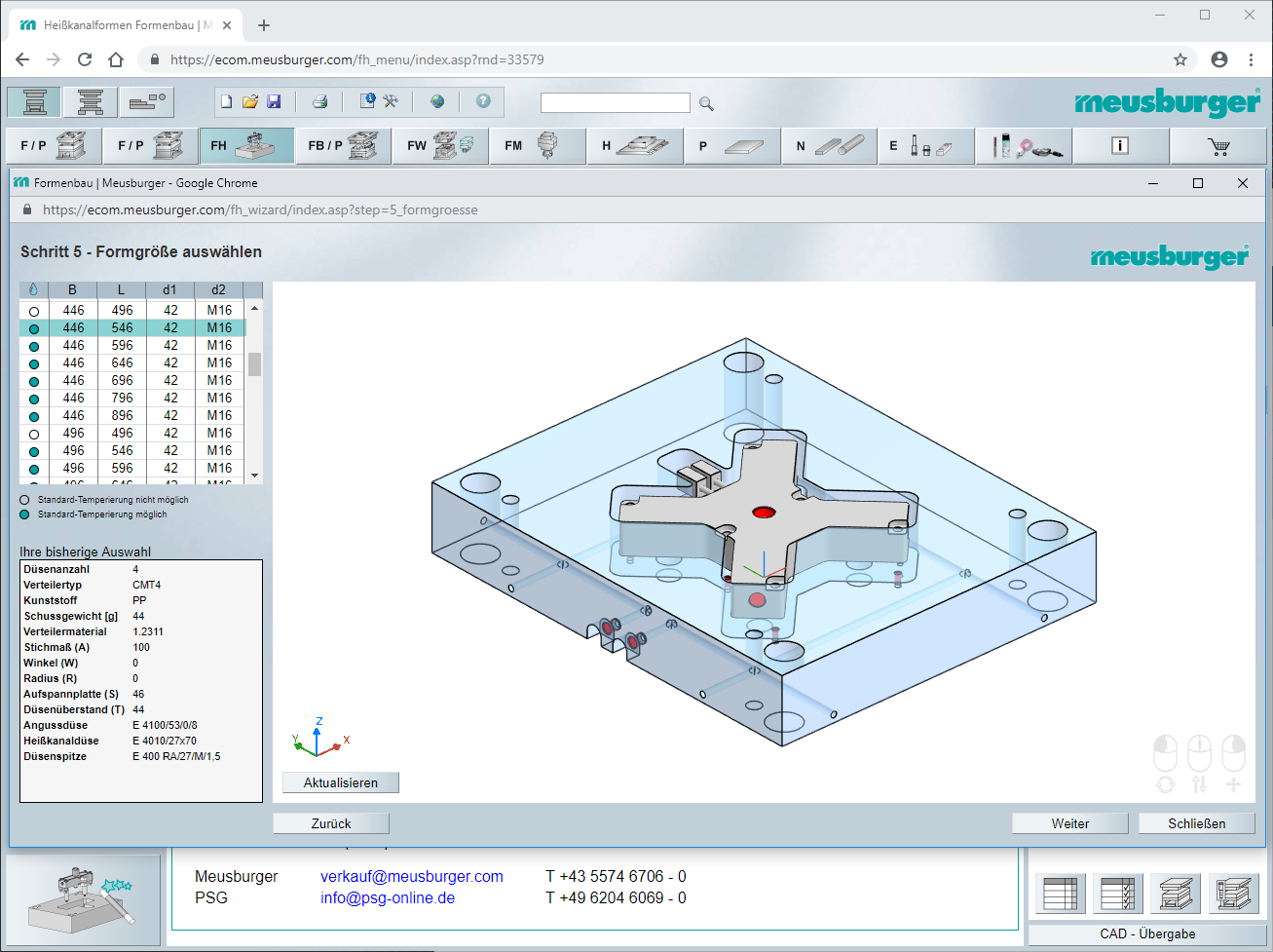 Screenshot des Konfigurators im Meusburger Webshop