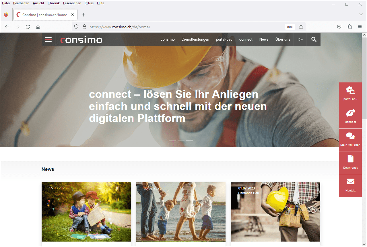 Screenshot der Consimo Website